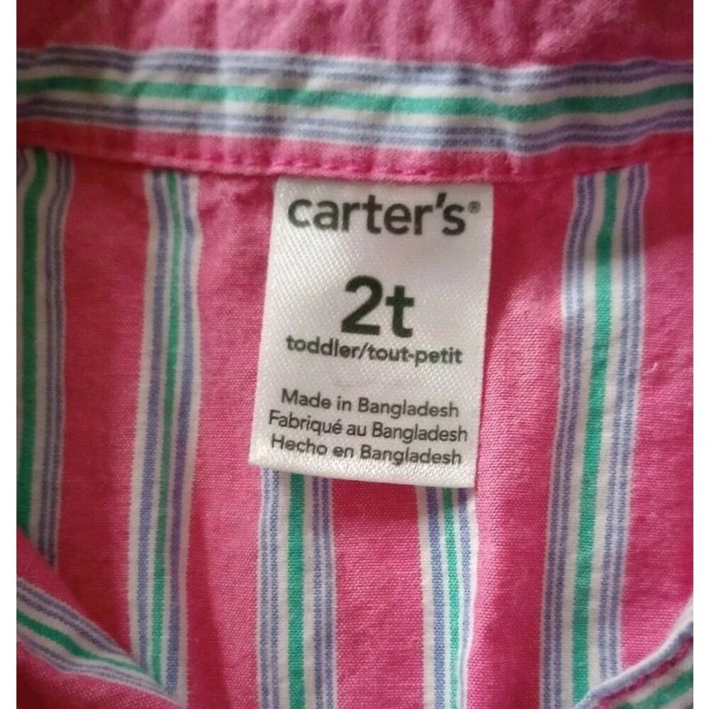 Carters Pink Striped Button Down Top sz 2T Toddler Girl